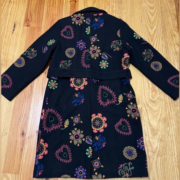 NWT Emily Lovelock Deborah Coat Black Embroidered Floral Love Size SM Wool Blend - Picture 16 of 16